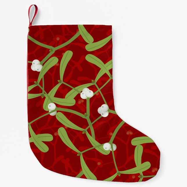 red christmas mistletoe small christmas stocking (Front)