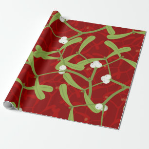 red christmas mistletoe wrapping paper