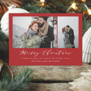 Red Christmas modern script 2 photo  Holiday Card
