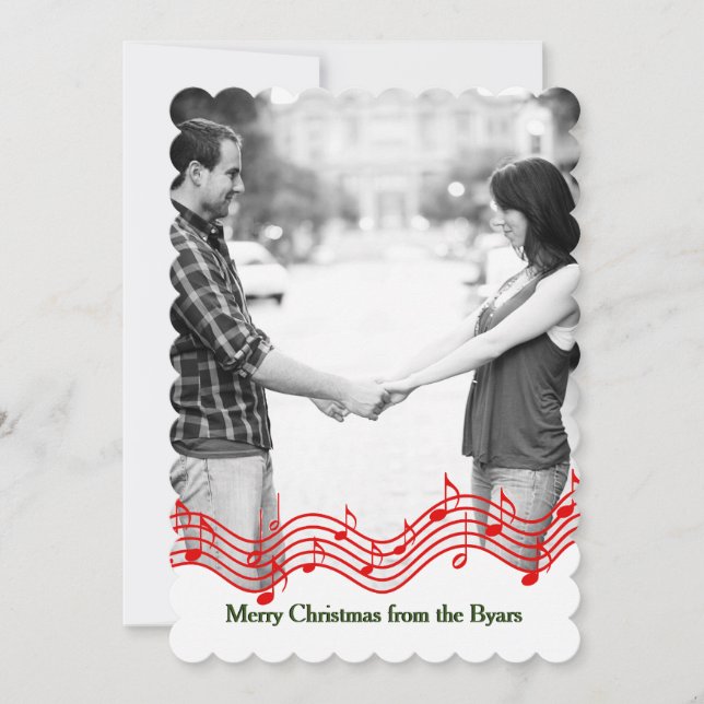 Red Christmas Music Photo Holiday Card (Front)