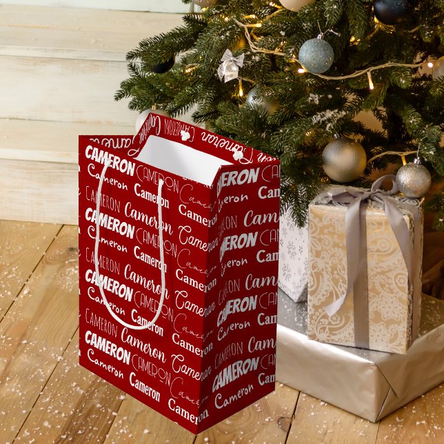 Red Christmas Name Collage Personalised Medium Gift Bag (Creator Uploaded)