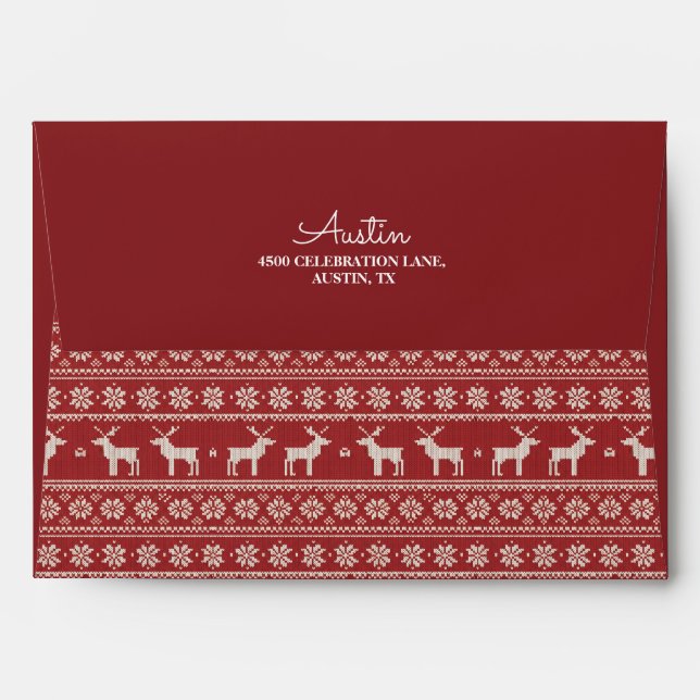 Red Christmas Nordic Reindeer Envelope (Back (Top Flap))