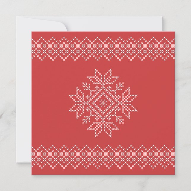 Red christmas nordic snowflake xmas season card (Front)
