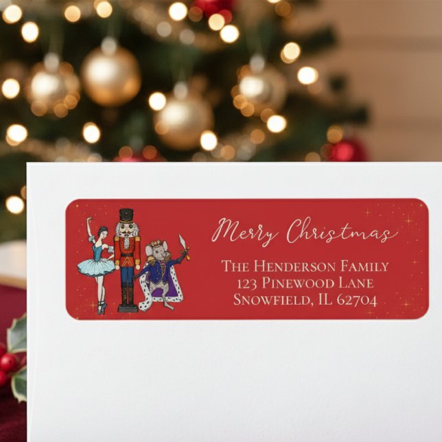Red Christmas Nutcracker Ballet Return Address (Colorful Festive Merry Christmas Seasonal Nutcracker Ballet Return Address Labels in Elegant Red)