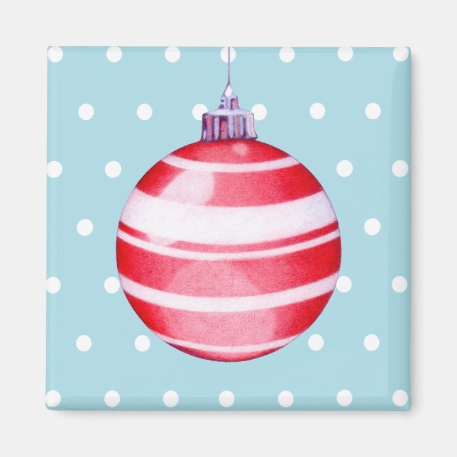 Red Christmas Ornament blue Magnet (Front)