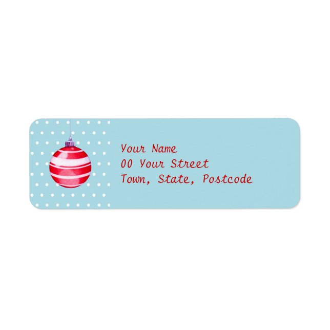 Red Christmas Ornament blue Return Address Label (Front)