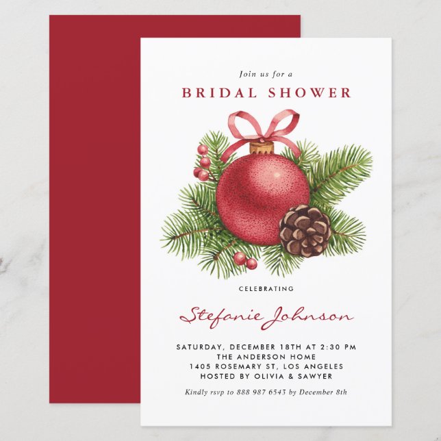 Red Christmas Ornament Bridal Shower Invitation (Front/Back)