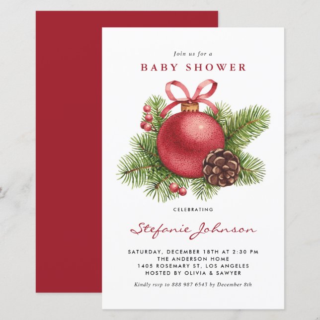 Red Christmas Ornament Bridal Shower Invitation (Front/Back)