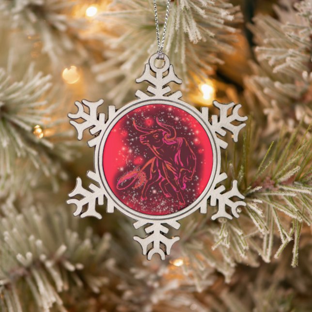Red Christmas Ornament Bull Running Starry Night (Tree)