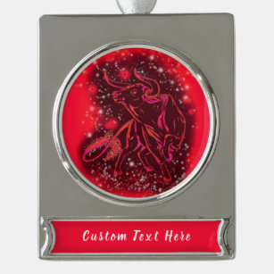 Red Christmas Ornament Bull Running - Your Text