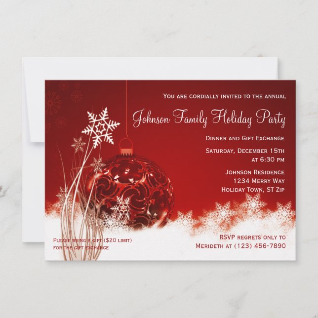 Red Christmas Ornament Holiday Party Invitations (Front)
