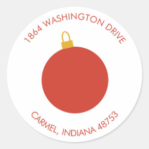 Red Christmas Ornament Holiday Return Address Classic Round Sticker