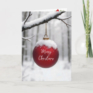Red Christmas Ornament On Snowy Branch Card