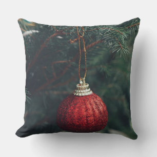 Red Christmas Ornament Rustic Evergreen Holiday De Cushion