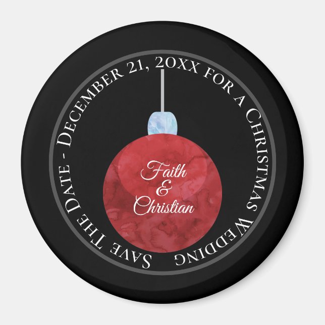 Red Christmas Ornament/Save the Date/Wedding Magnet (Front)