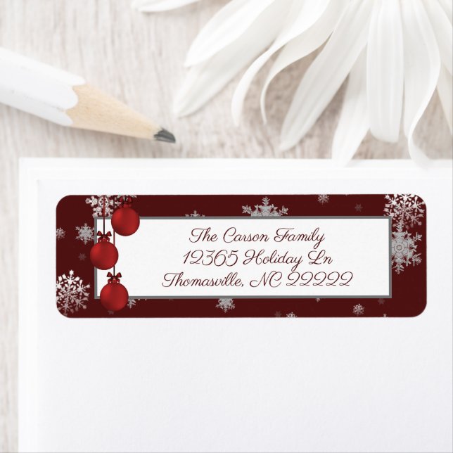 Red Christmas Ornaments Address Label (Insitu)