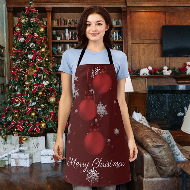 Red Christmas Ornaments Apron (Red Christmas Ornaments Apron)