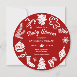 Red christmas ornaments baby shower Invitation