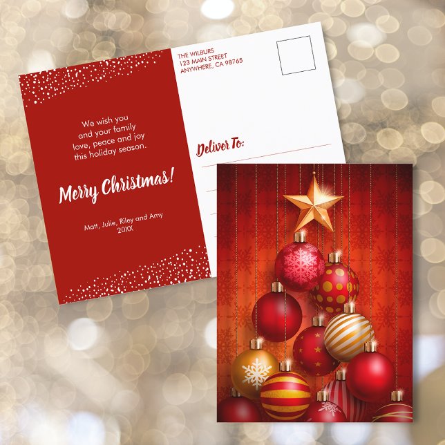 Red Christmas Ornaments Business Thank You Holiday Postcard (Creator Uploaded)
