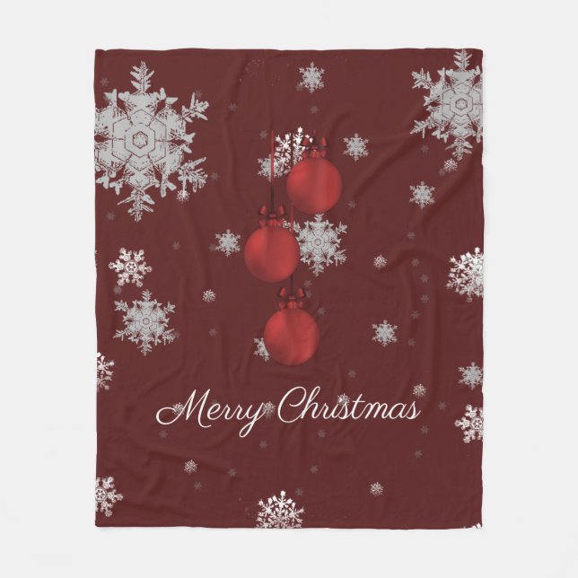 Red Christmas Ornaments Fleece Blanket (Front)
