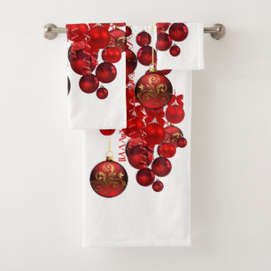 Red Christmas Ornaments Holidays Bath Towel Set