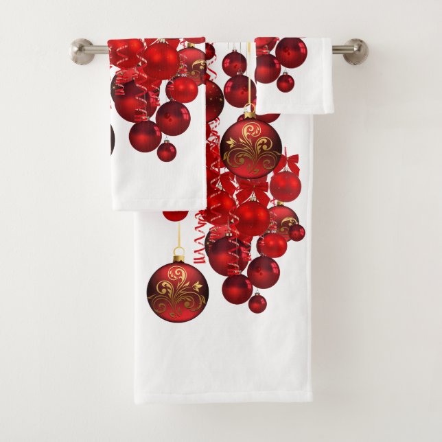Red Christmas Ornaments Holidays Bath Towel Set (Insitu)
