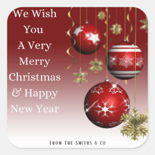 Red Christmas Ornaments In Red Ombre Background  Square Sticker