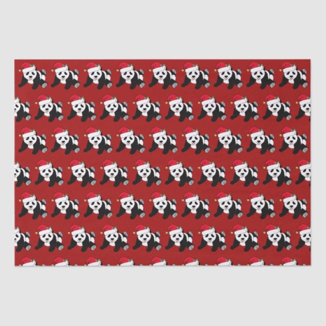 Red Christmas Panda Bear Cute Holiday Tissue Paper (Front)