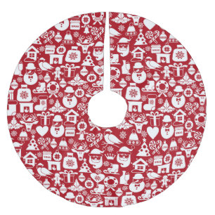 Red Christmas Pattern Brushed Polyester Tree Skirt