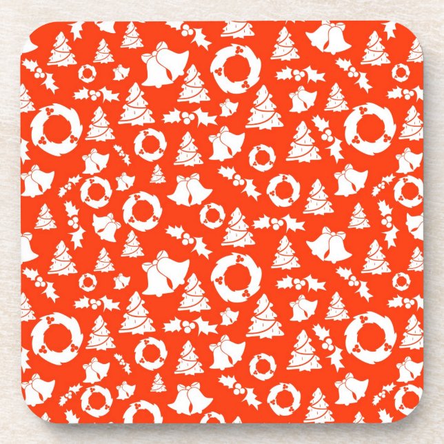 Red Christmas Pattern Coaster (Front)