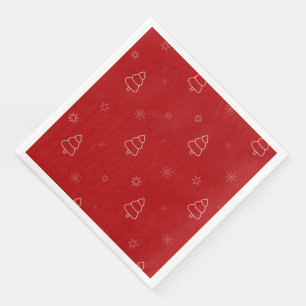 Red Christmas Pattern. Festive Trees and Snowflake Napkin
