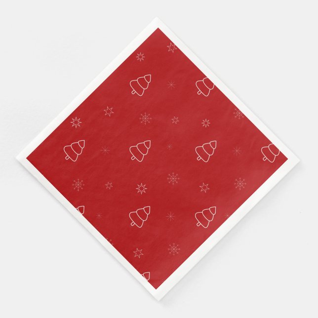 Red Christmas Pattern. Festive Trees and Snowflake Napkin (Corner)
