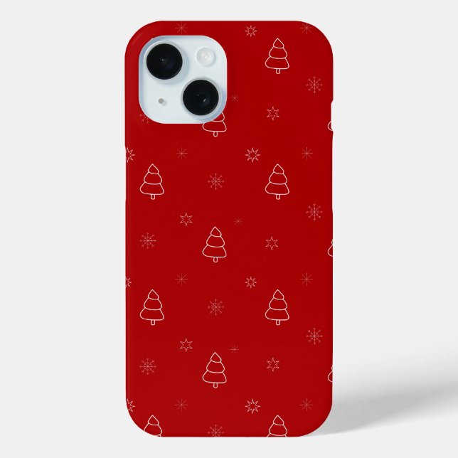 Red Christmas Pattern.Festive Trees and Snowflakes Case-Mate iPhone Case (Back)
