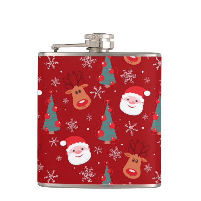 Red Christmas pattern Hip Flask (Front)