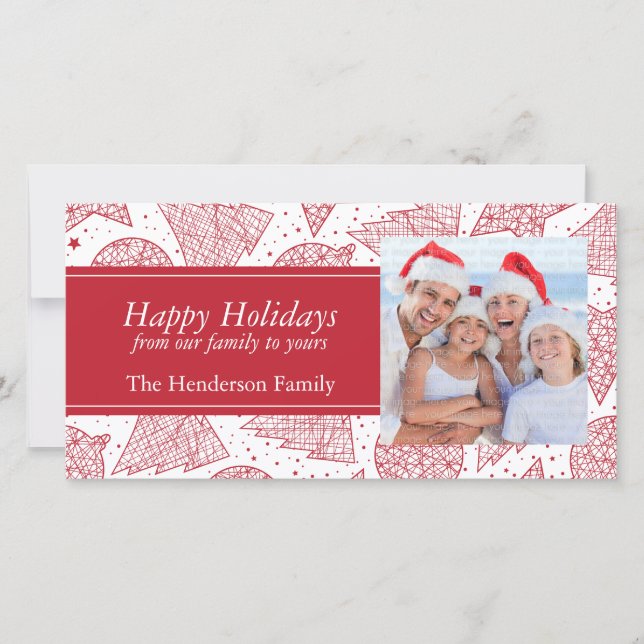 Red Christmas Pattern Holiday Photo Card (Front)