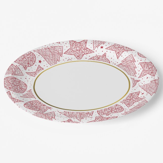 Red Christmas Pattern Paper Plates (Angled)