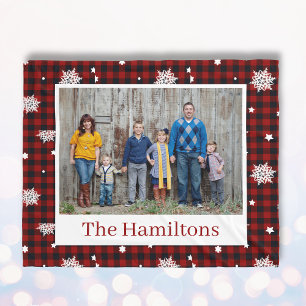 Red Christmas Pattern Personalised Family Photo Fleece Blanket