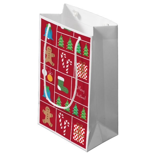 Red Christmas Pattern Small Gift Bag (Front Angled)