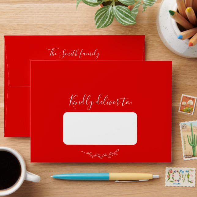Red Christmas Personalised Calligraphic Envelope (Desk)