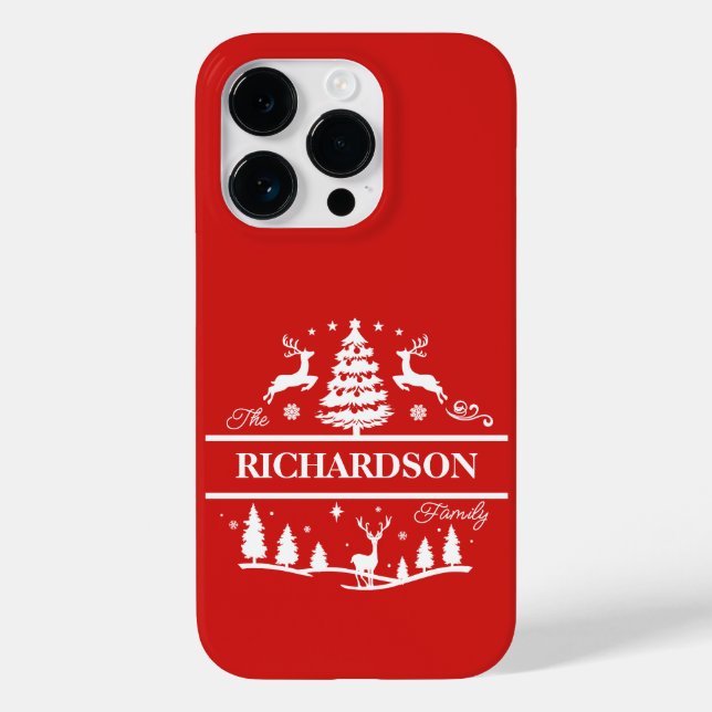 Red Christmas Personalised Family Name | Holiday Case-Mate iPhone Case (Back)
