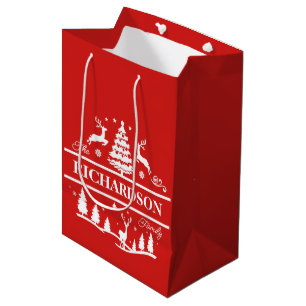Red Christmas Personalised Family Name Holiday Medium Gift Bag