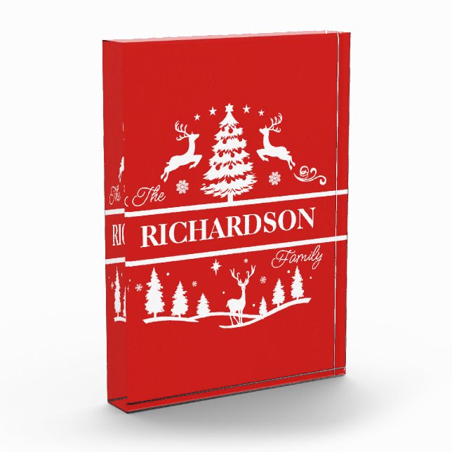 Red Christmas Personalised Family Name | Holiday Photo Block (Left)