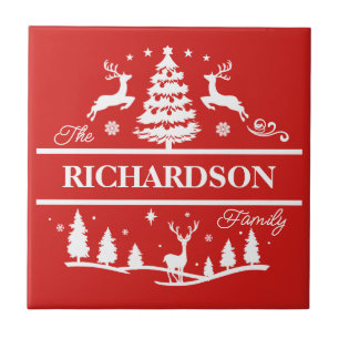 Red Christmas Personalised Family Name   Holiday Tile