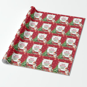 Red Christmas Personalised Santa and Elf  Wrapping Paper