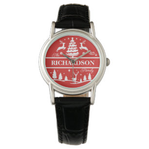 Red Christmas Personalized Family Name   Holiday Watch