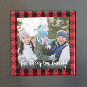 Red Christmas Photo Buffalo Check Custom Magnet