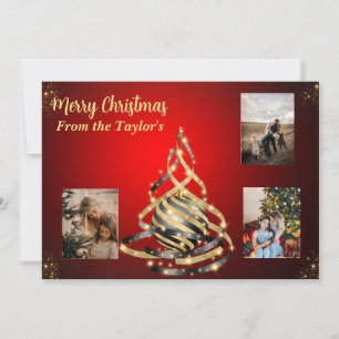 Red Christmas Photo Card with Gold & Black Tree