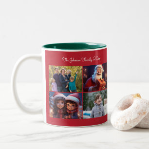 Red Christmas Photo Family Two-Tone Coffee Mug