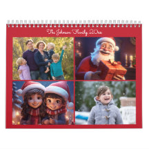 Red Christmas Photo Family Yearly Calendar