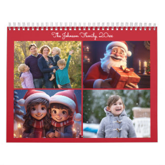 Red Christmas Photo Family Yearly Calendar